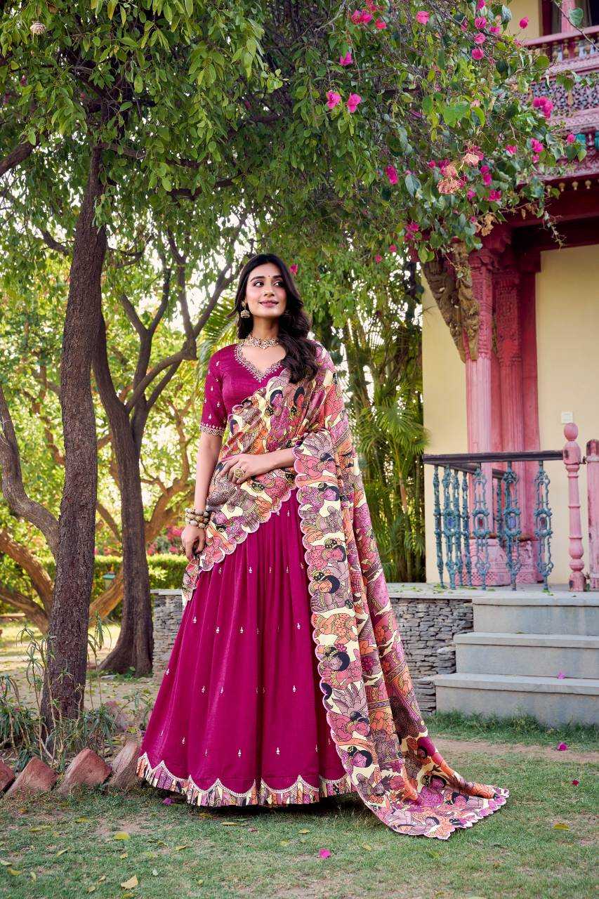 Vichitra Silk Lehenga in Mustard