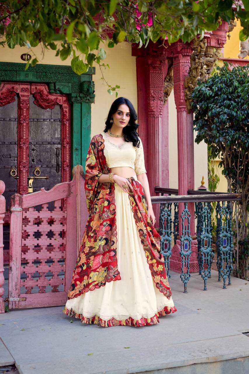 Vichitra Silk Lehenga in Mustard
