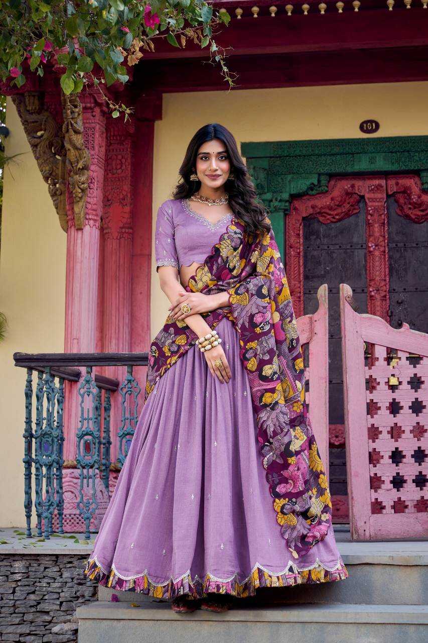 Vichitra Silk Lehenga in Mustard