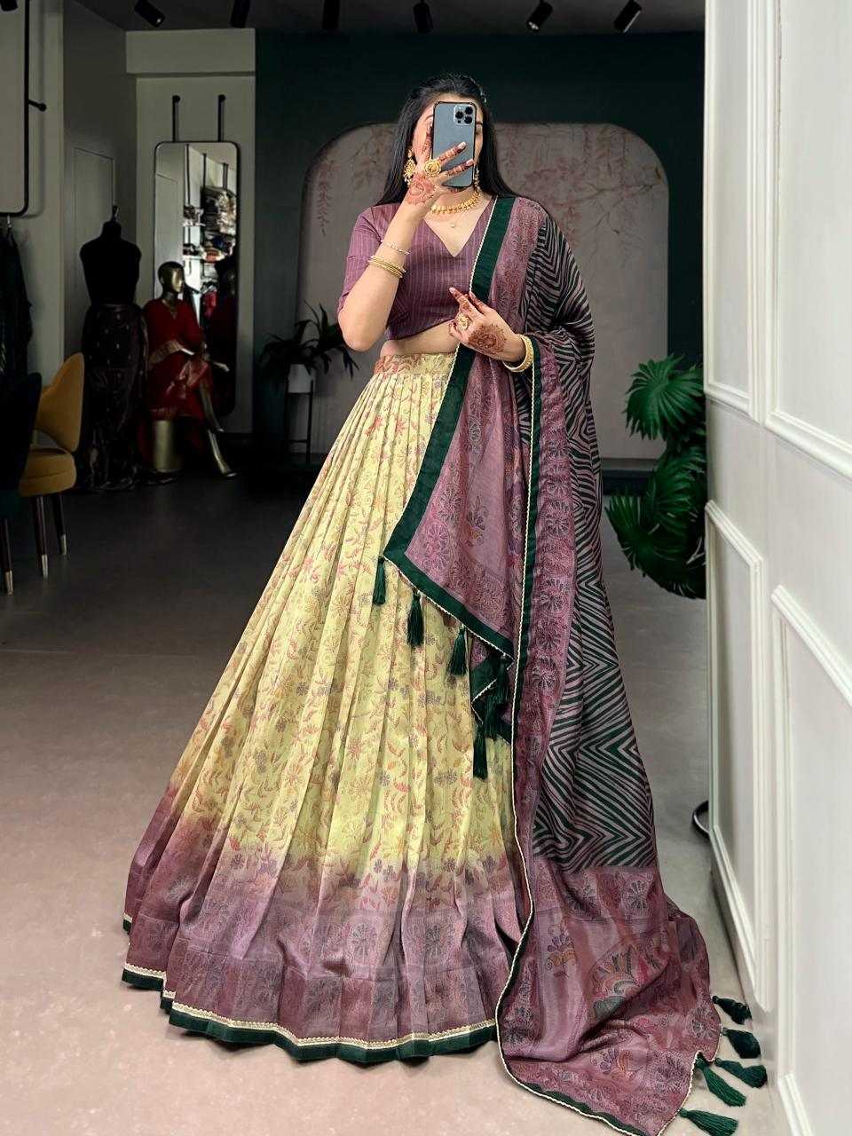 Vichitra Silk Lehenga in Rama