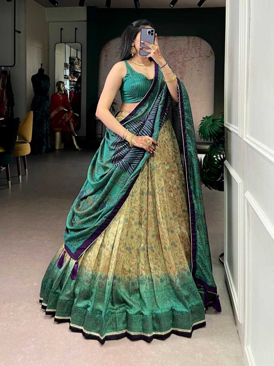 Vichitra Silk Lehenga in Rama