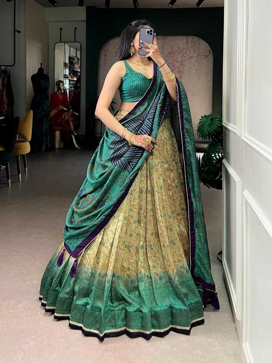 Vichitra Silk Lehenga in Rama
