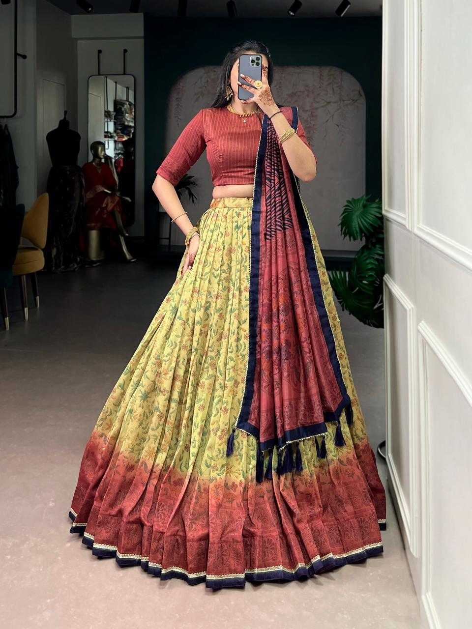 Vichitra Silk Lehenga in Rama