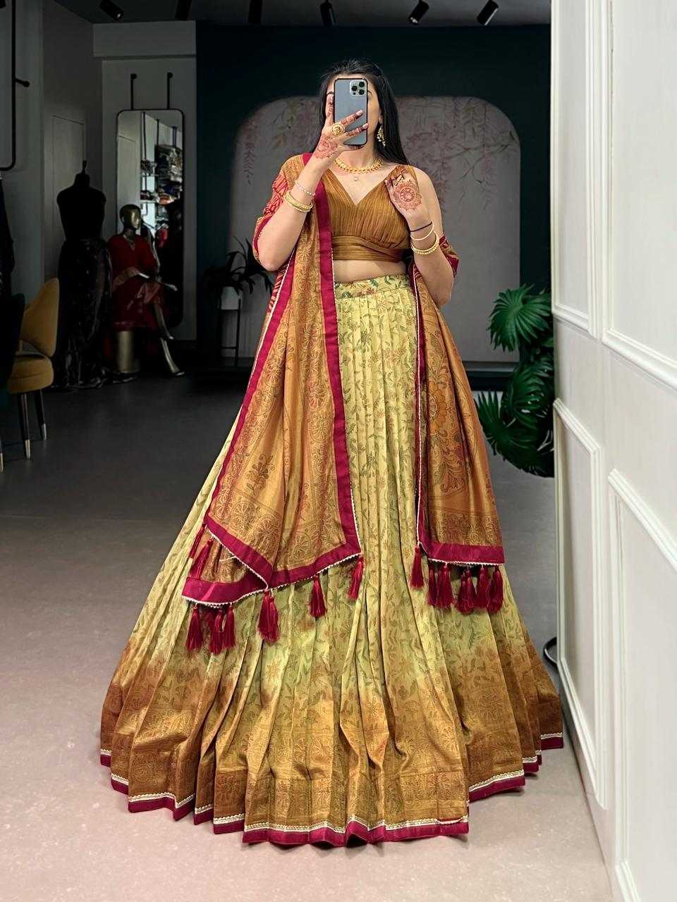Vichitra Silk Lehenga in Rama