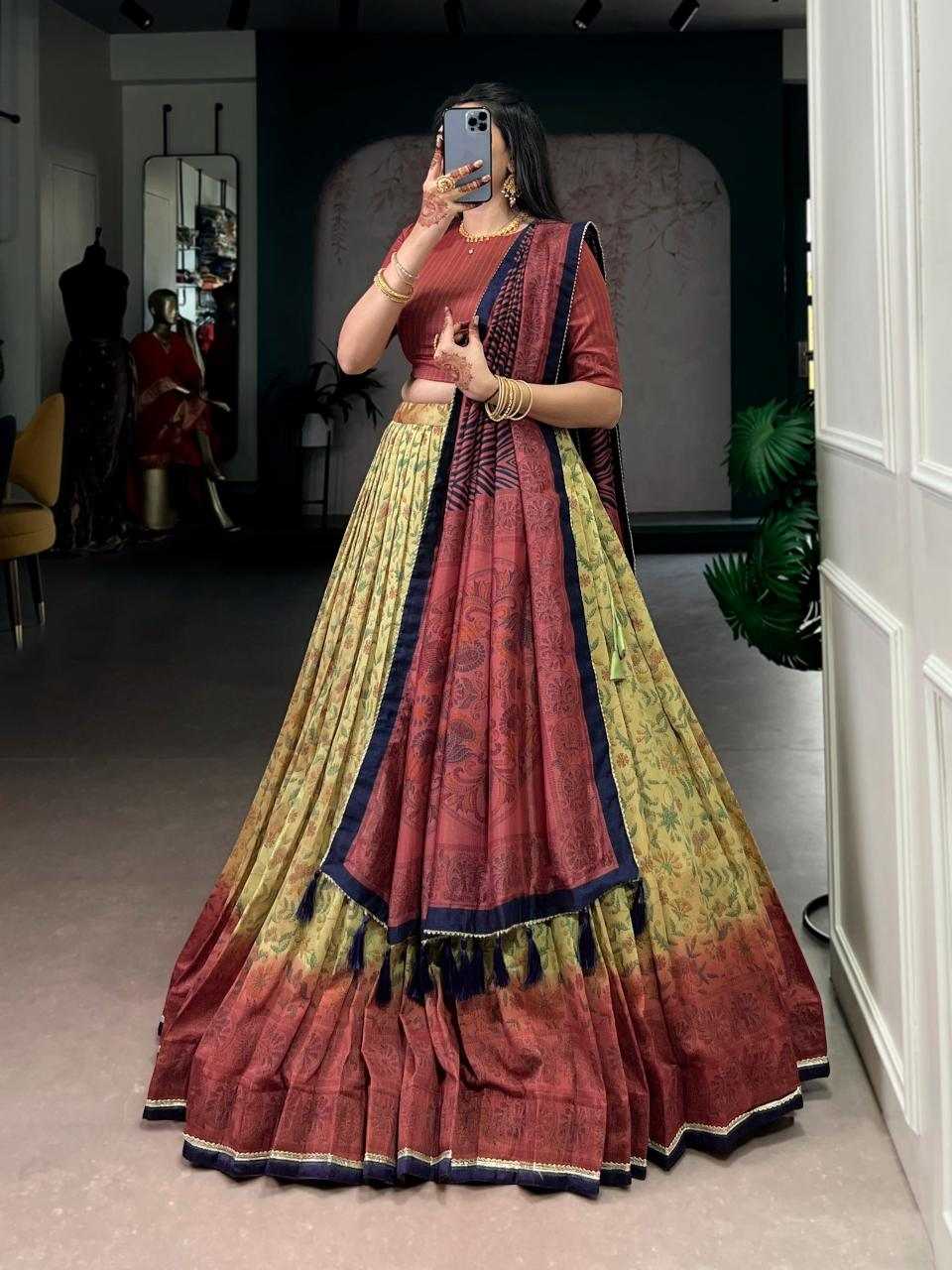 Vichitra Silk Lehenga in Rama