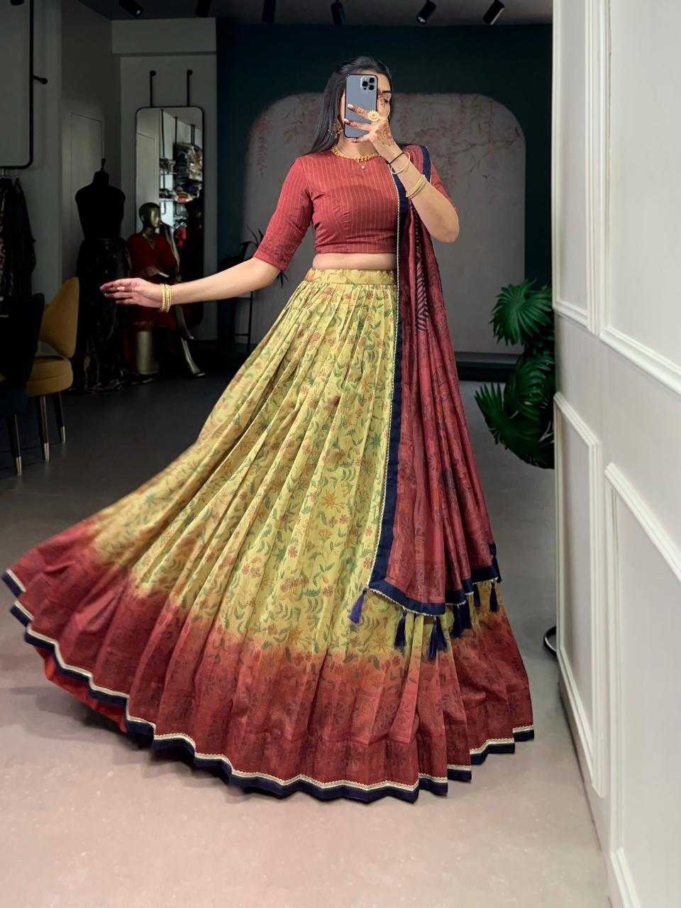 Vichitra Silk Lehenga in Rama