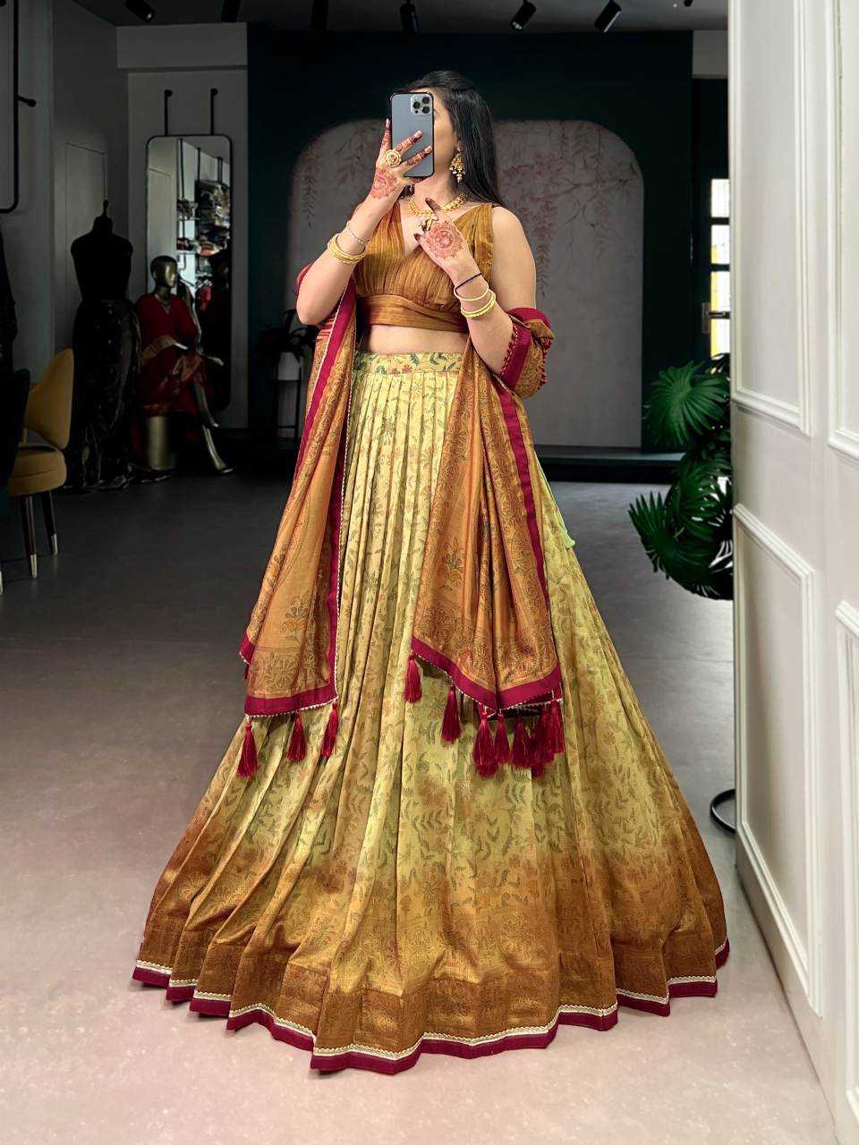 Vichitra Silk Traditional Lehenga in Rama