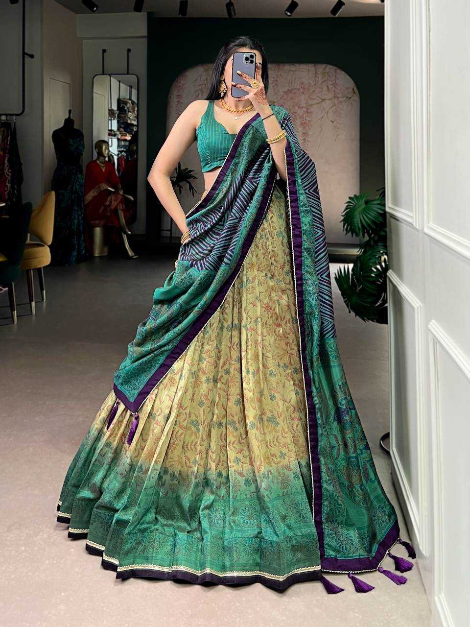 Vichitra Silk Traditional Lehenga in Rama