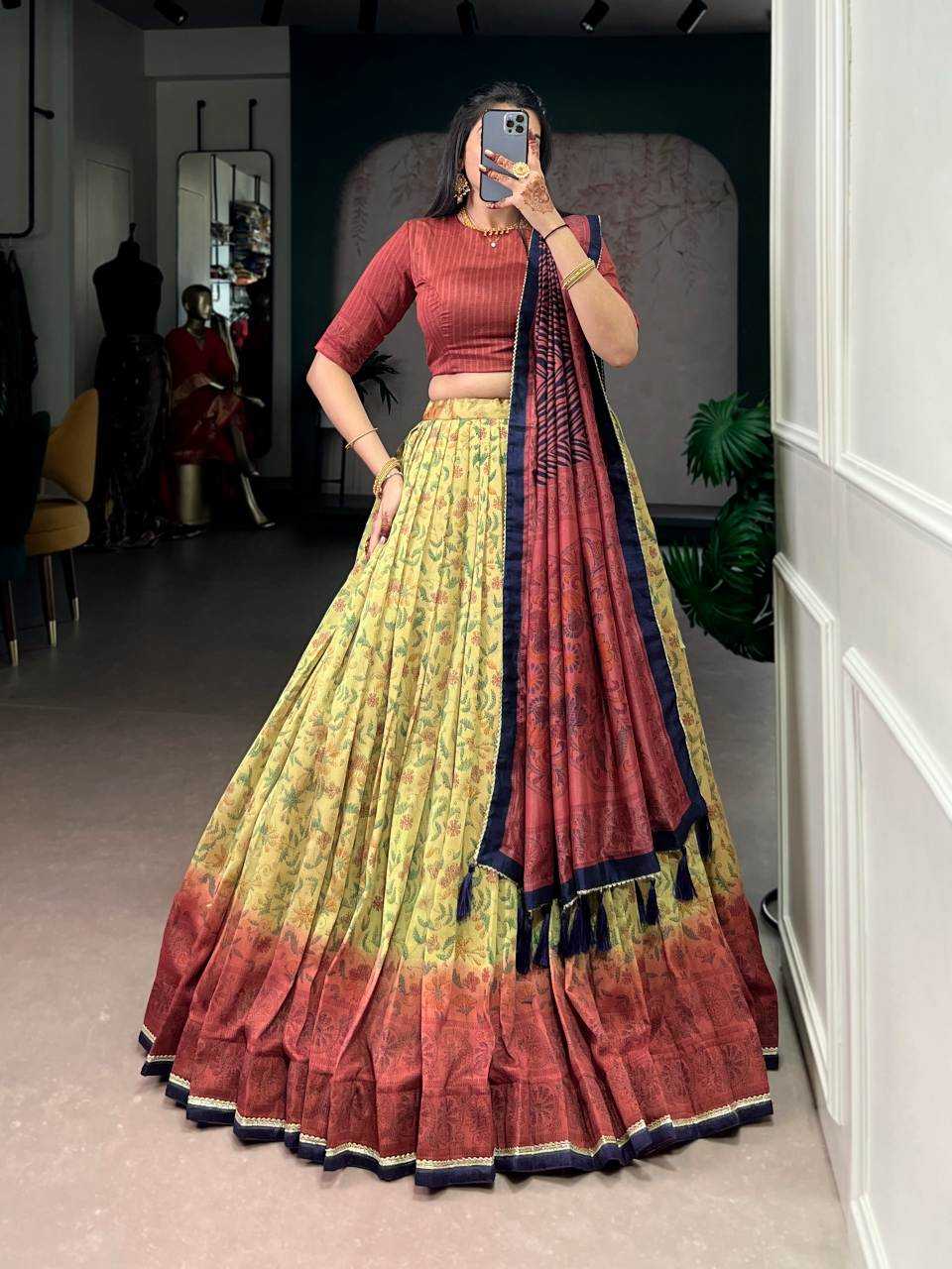 Vichitra Silk Traditional Lehenga in Rama