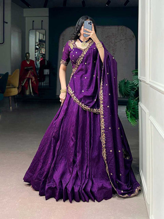 Silk Traditional Lehenga in Violet