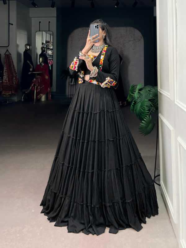 Pure Rayon Designer Lehenga in Black