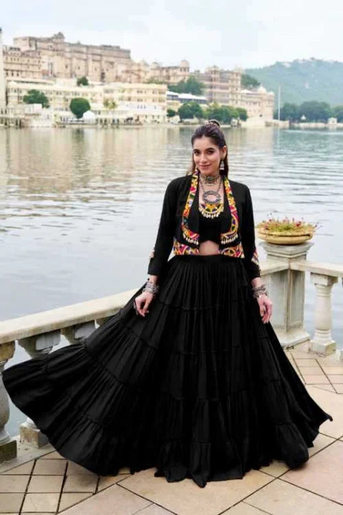 Rayon Traditional Lehenga in Black