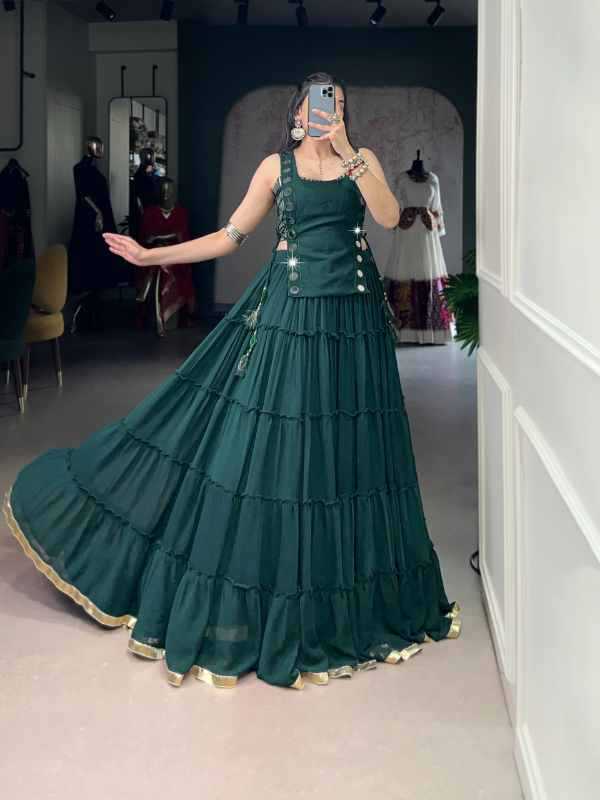 Cotton Traditional Lehenga in Bottle Green
