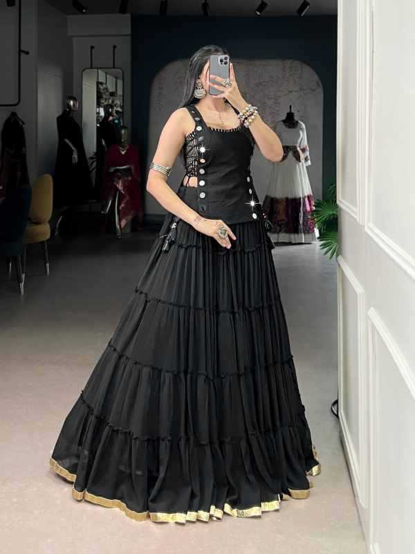 Cotton Traditional Lehenga in Bottle Green