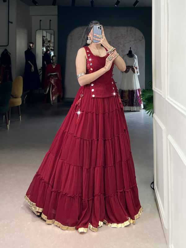 Cotton Traditional Lehenga in Bottle Green