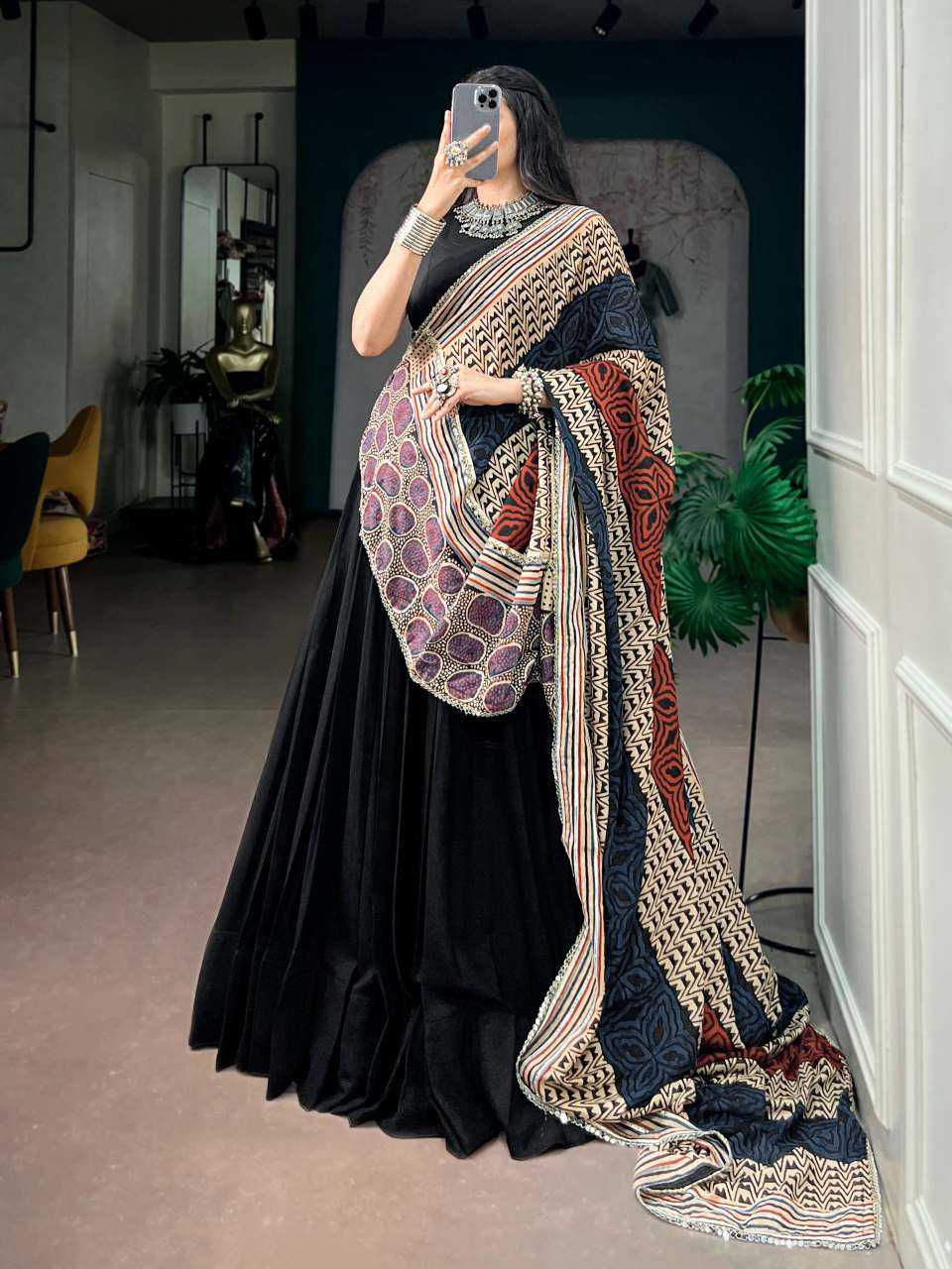 Rayon Designer Lehenga in Black