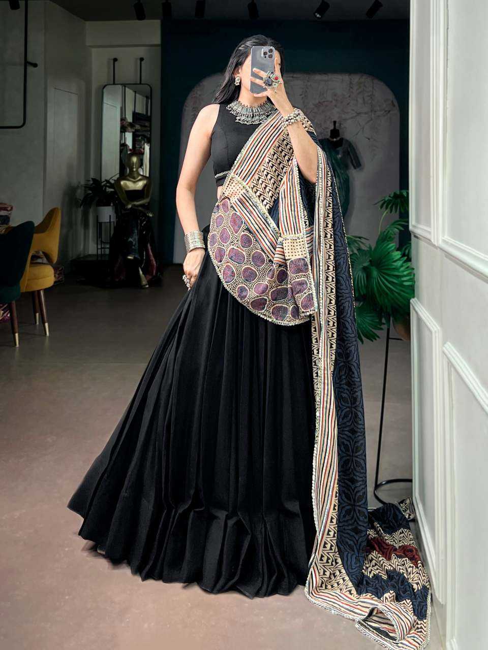 Rayon Designer Lehenga in Black