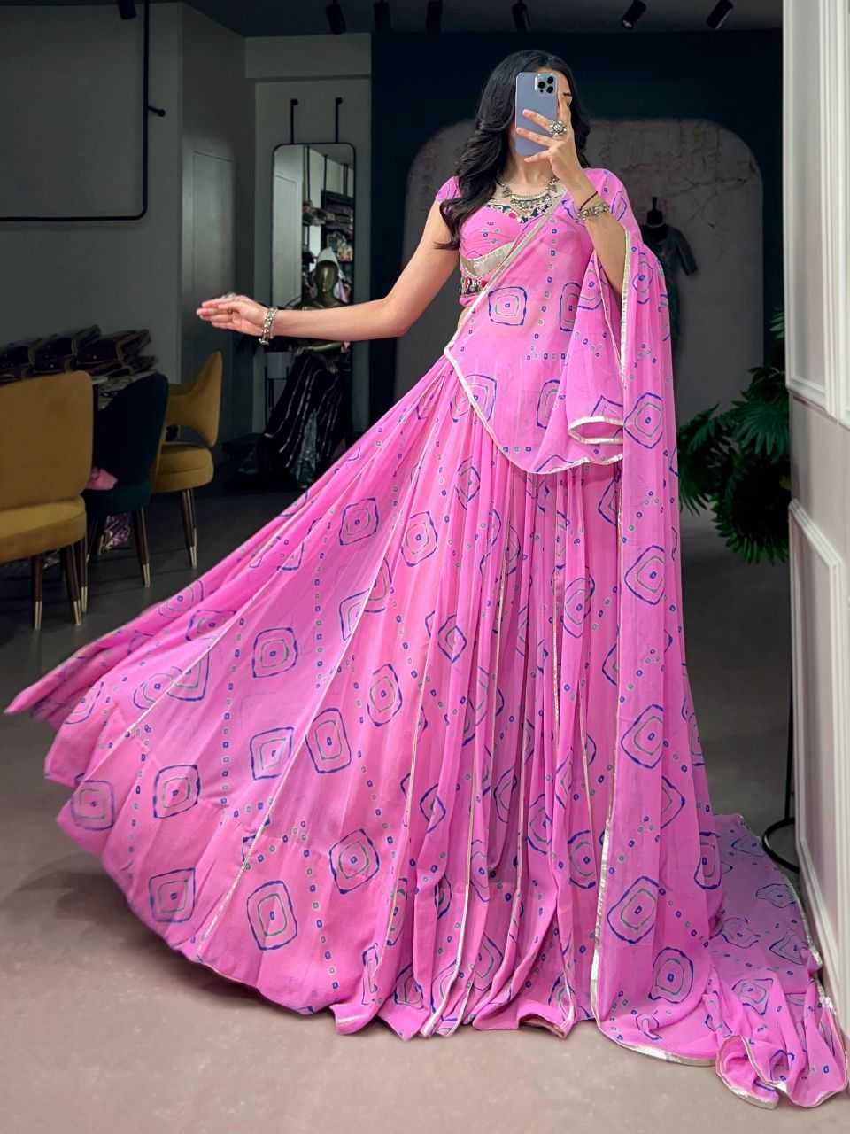 Fancy Printed Lehenga in Baby Pink