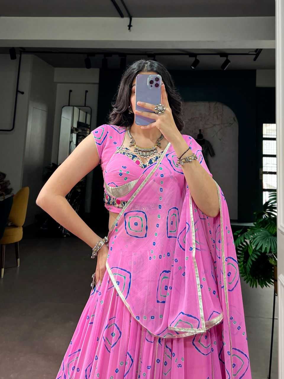 Fancy Printed Lehenga in Baby Pink