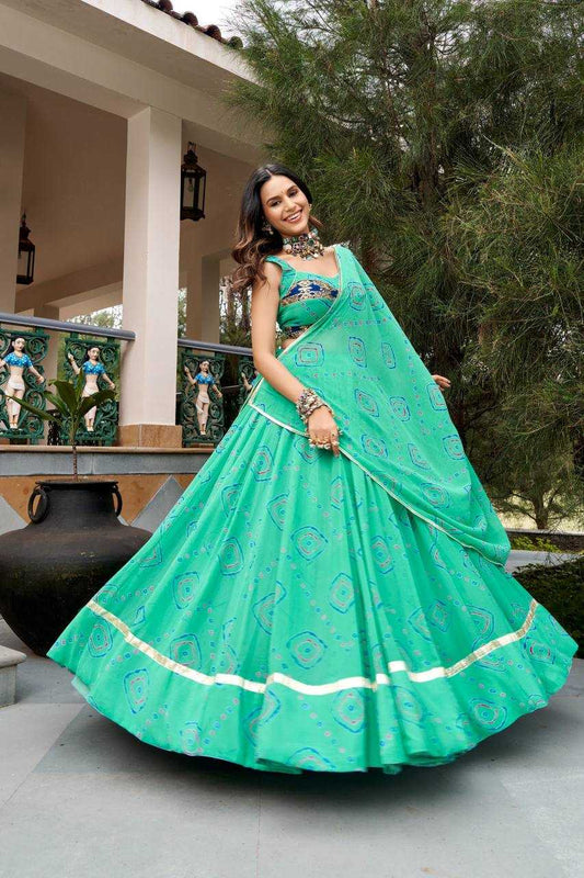 Fancy Printed Lehenga in Rama