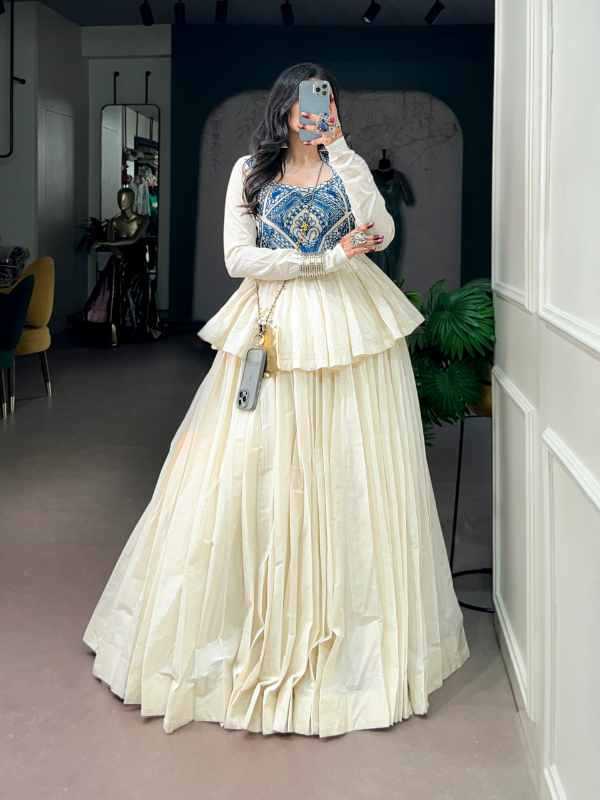 Pure Cotton Designer Lehenga in Gray