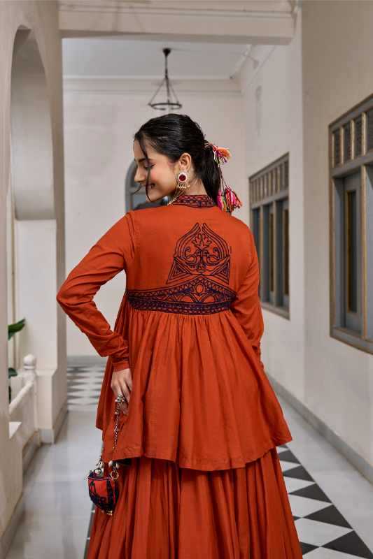 Pure Cotton Traditional Lehenga in Dark Orange