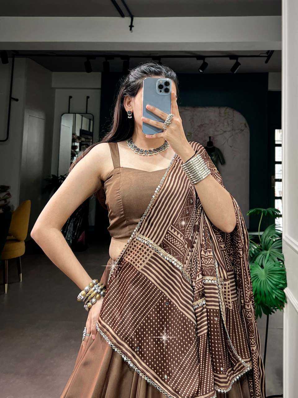 Silk Lehenga in Brown