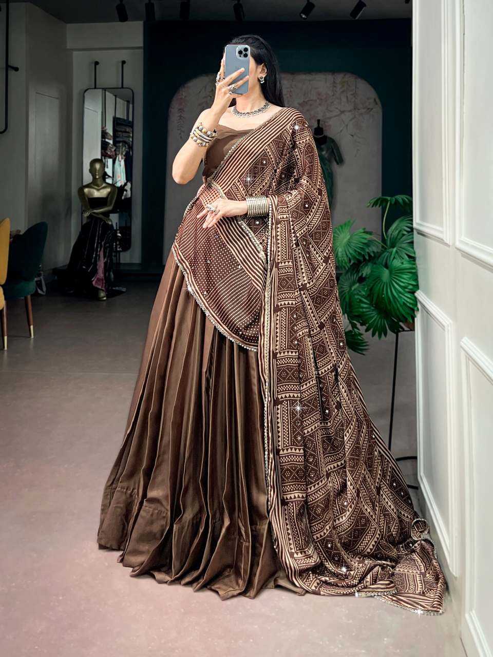 Silk Lehenga in Brown