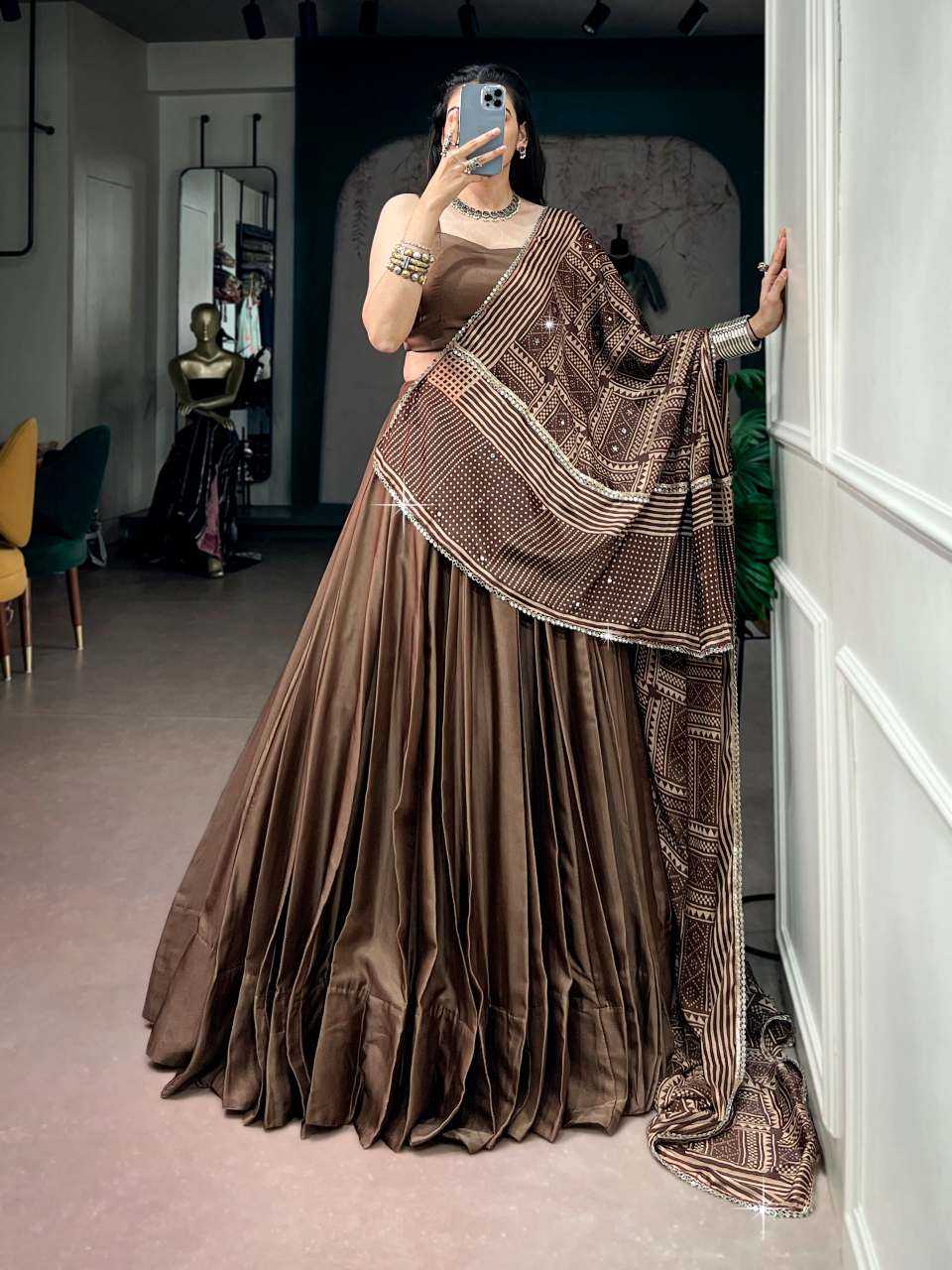 Silk Lehenga in Brown