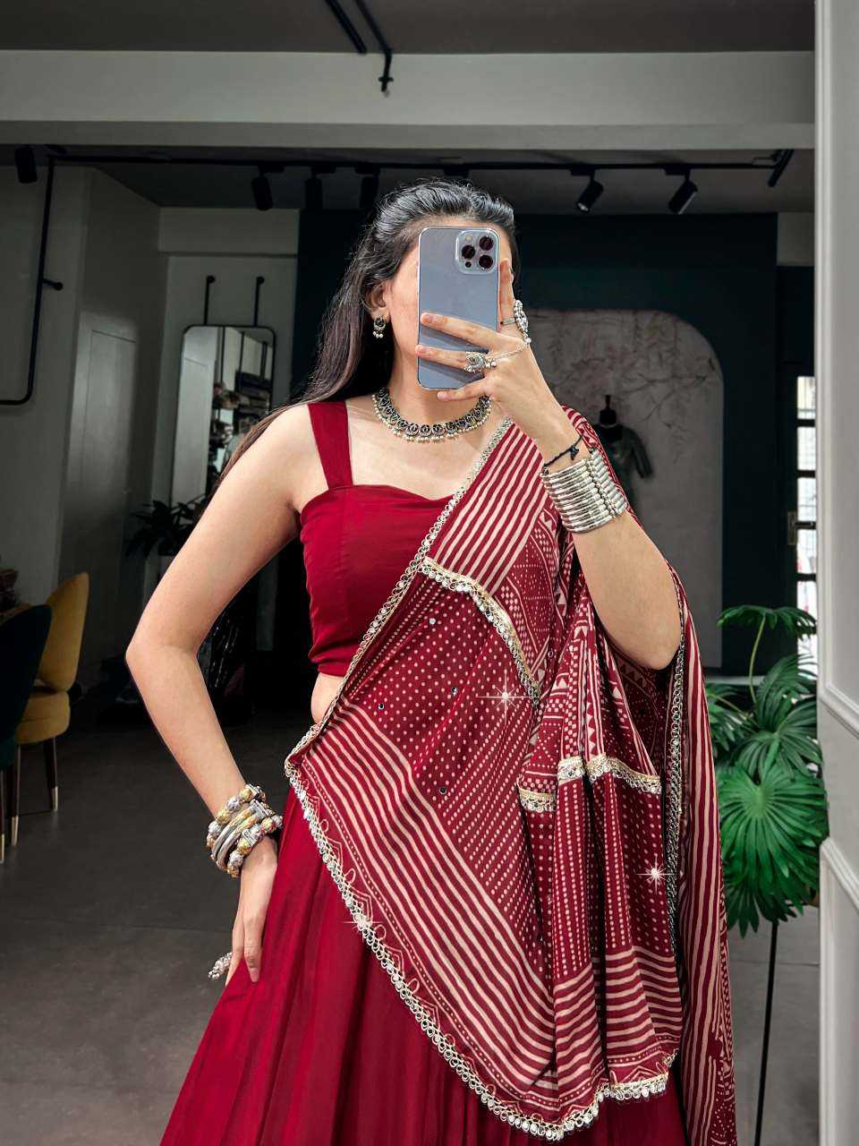 Silk Lehenga in Brown