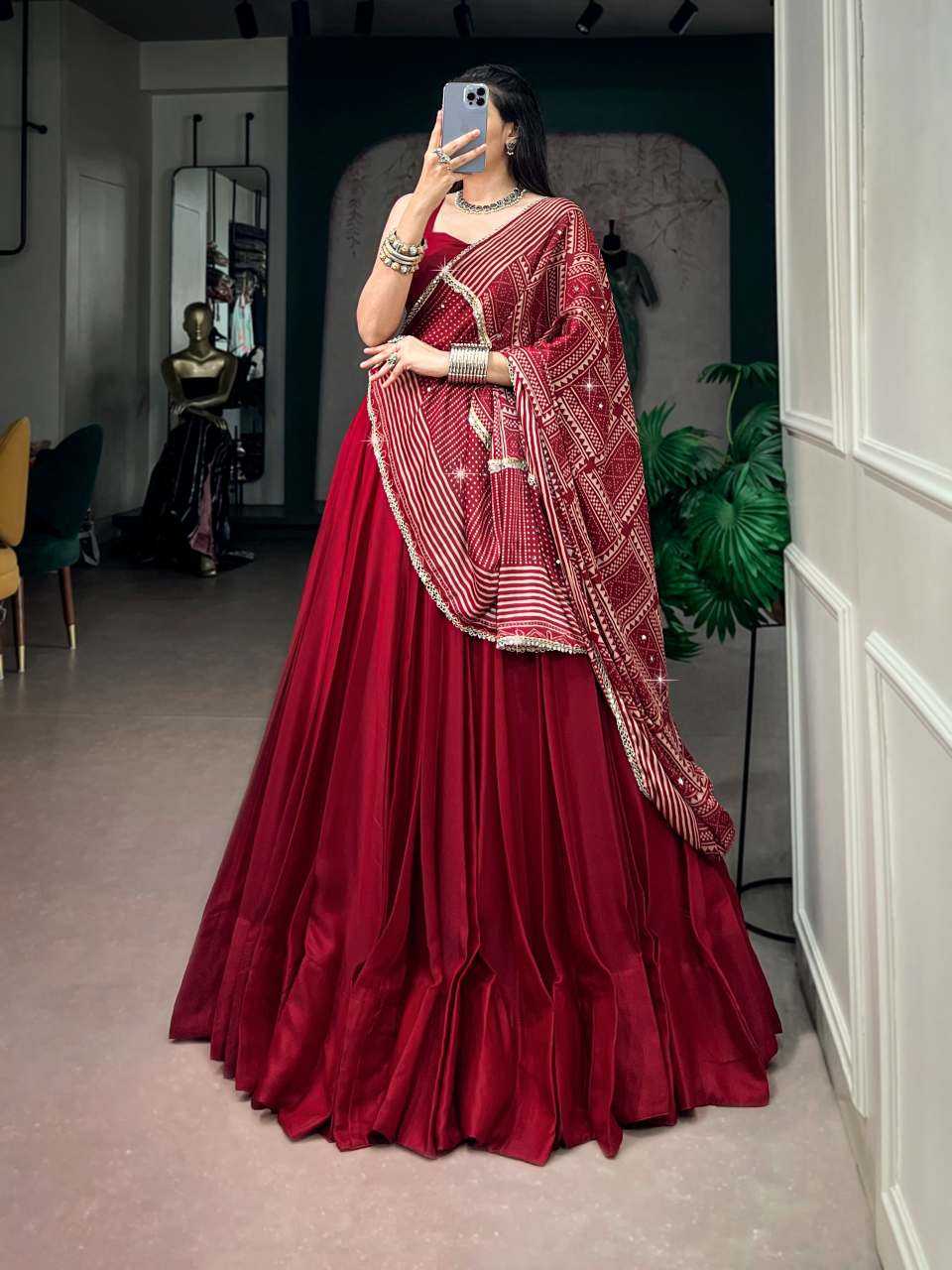 Silk Lehenga in Brown