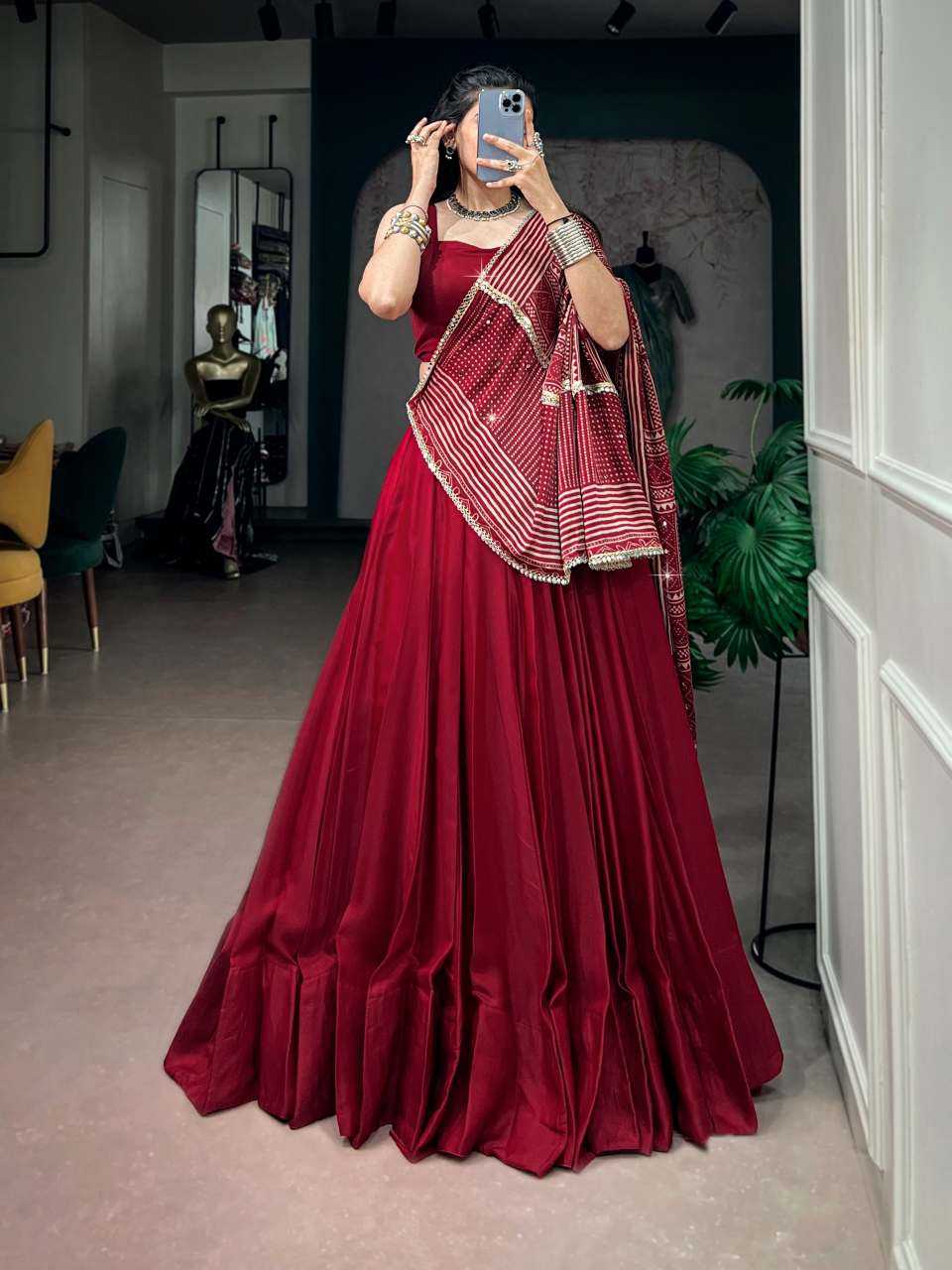 Silk Lehenga in Brown