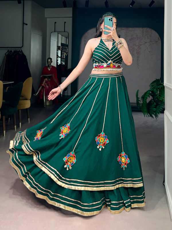Crepe Mirror Work Lehenga