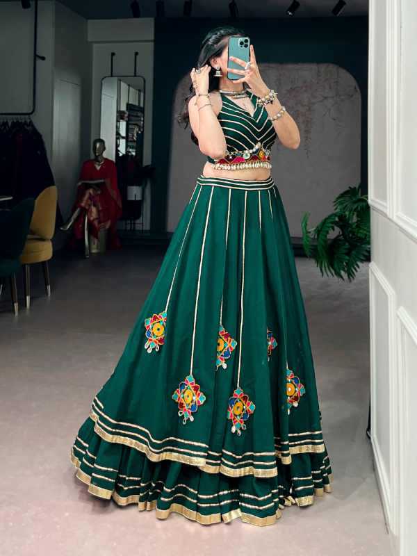 Crepe Mirror Work Lehenga