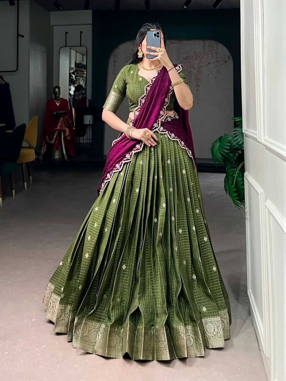 Chinon Fancy Lehenga in Jungle Green
