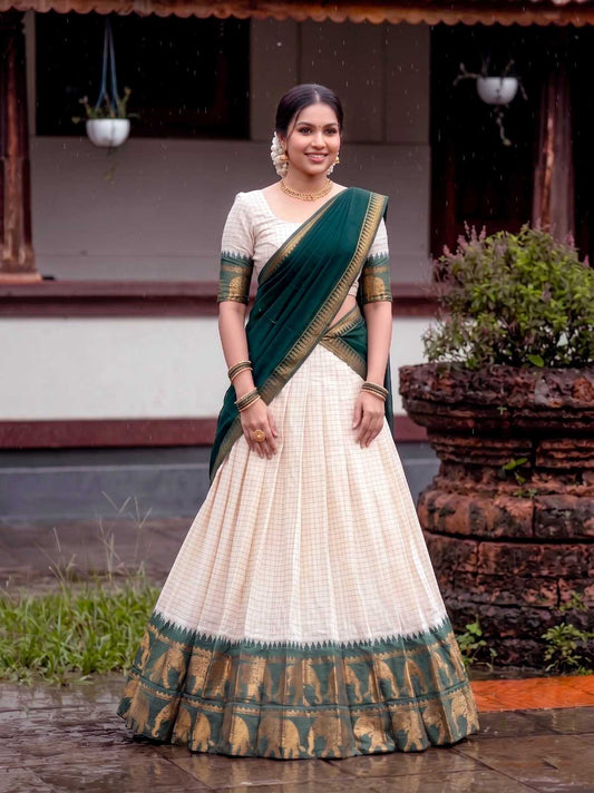 Cotton Designer Lehenga in Dark Green