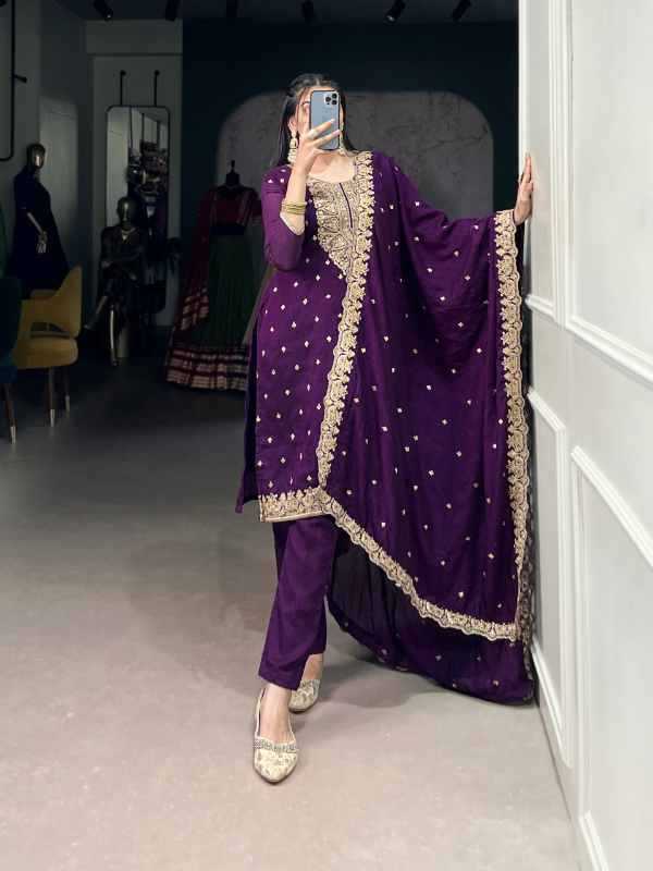 Vichitra Silk Embroidery Suit