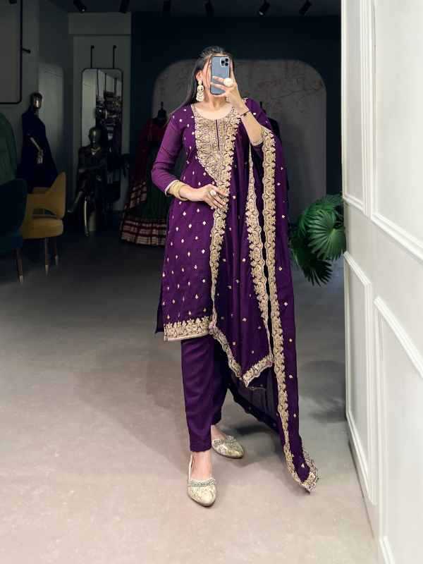 Vichitra Silk Embroidery Suit