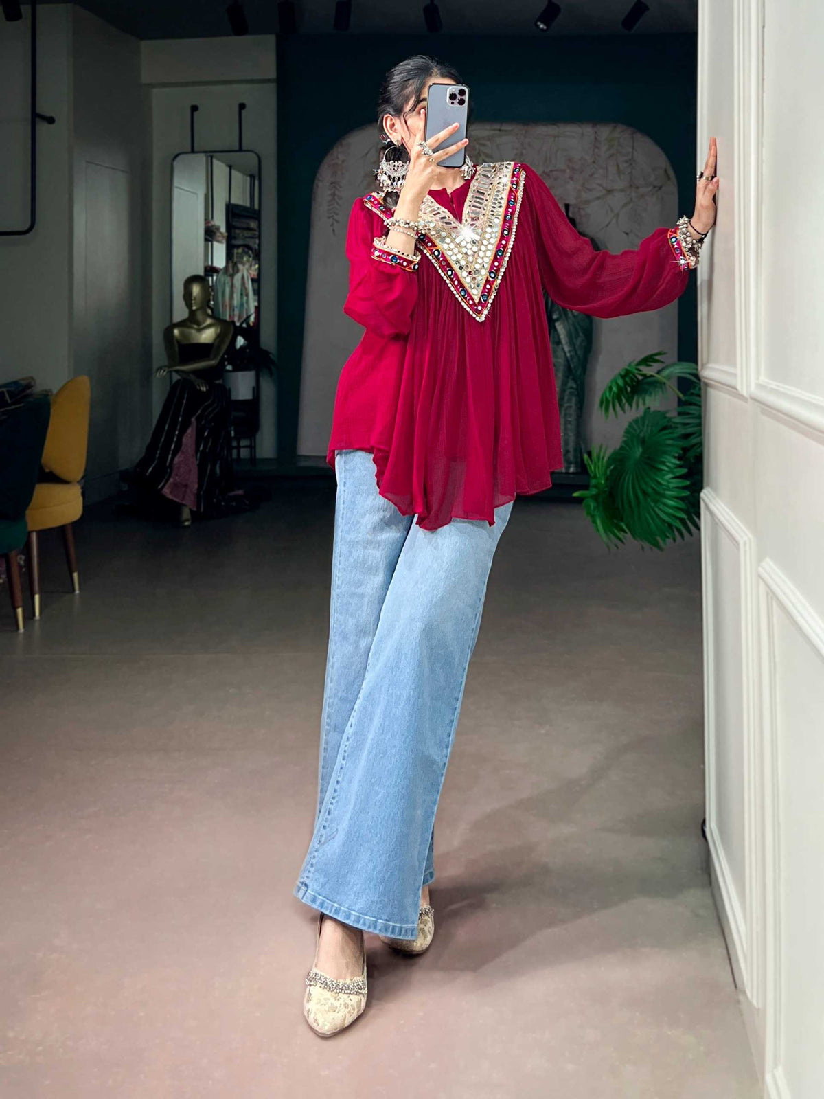 Cotton Designer Kurti in Sea Blue