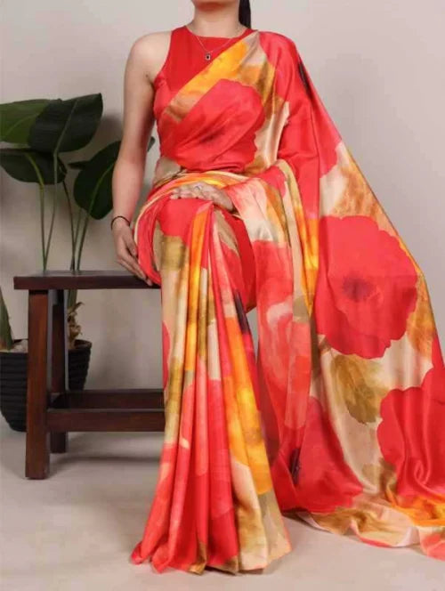 Satin Silk Designer Saree in Purple