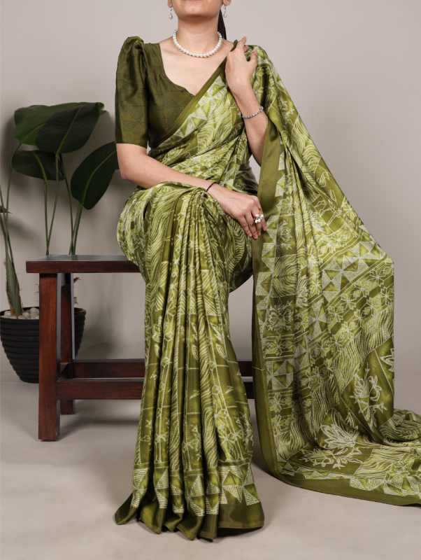 Satin Printed Saree in Purple