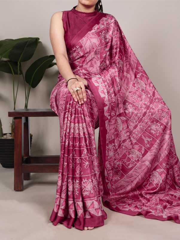 Satin Printed Saree in Purple