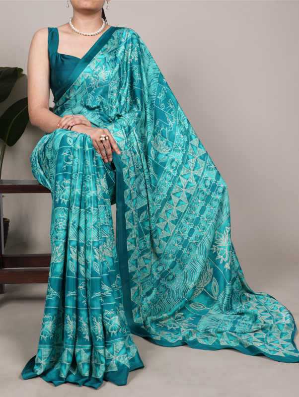 Satin Printed Saree in Purple