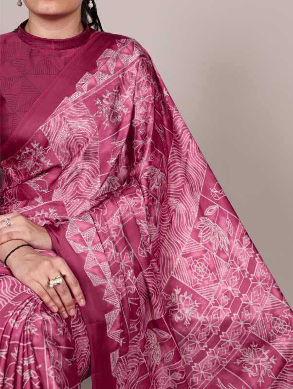 Satin Printed Saree in Purple