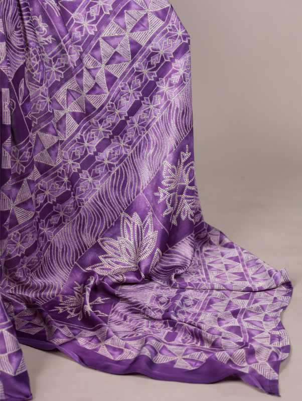 Satin Printed Saree in Purple