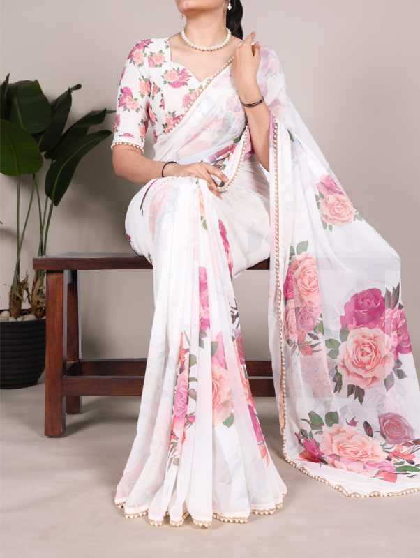 Georgette Printed Saree in Blue