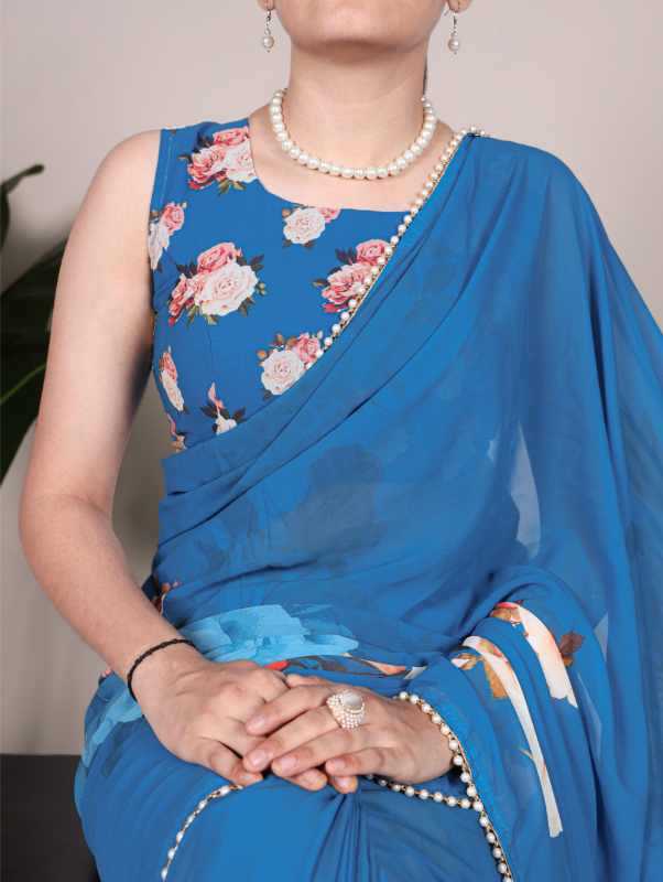 Georgette Printed Saree in Blue