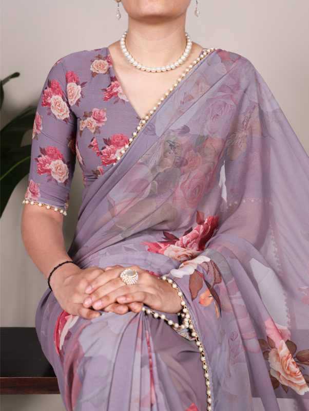 Georgette Printed Saree in Blue