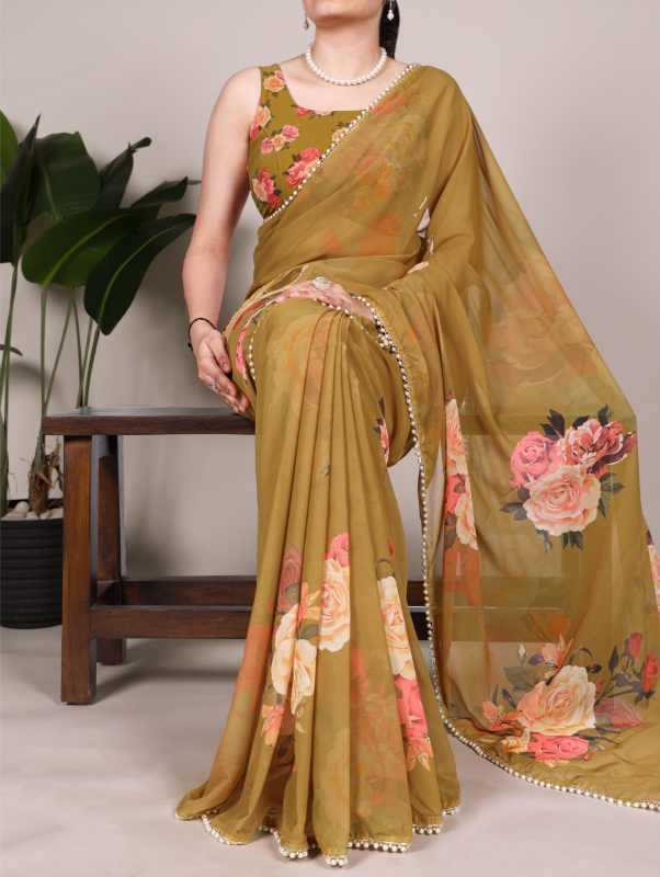 Georgette Printed Saree in Blue