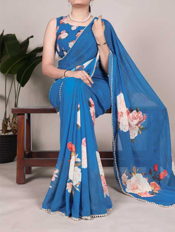 Georgette Printed Saree in Blue